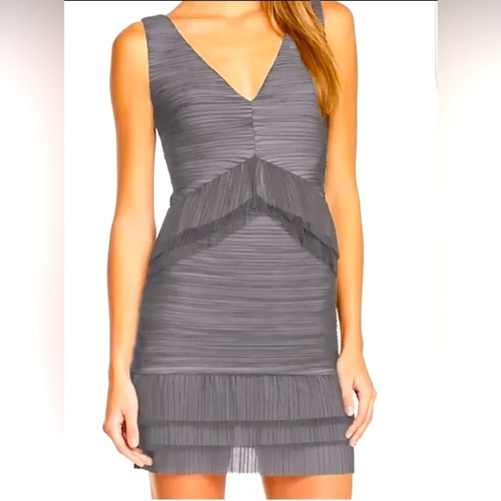 BCBGMaxAzria Sven mesh mini dress in smoke grey. Size L